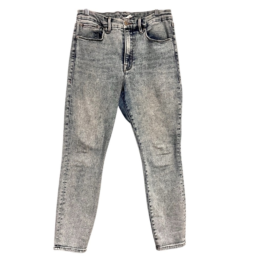 Good American Good Legs High Rise Chewed Hem Ankle Jeans Blue 837 Size 12/31